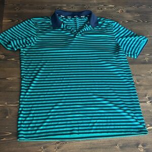 Nike Men's Dri Fit Polo Shirt - Teal and Dark Blue Stripes